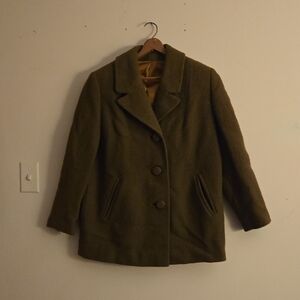 Elegant Olive Wool Peacoat